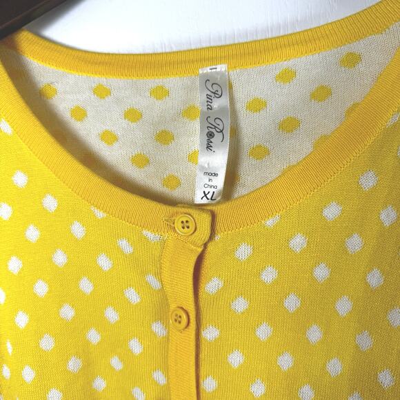 Pina Rossi Yellow White Polka Dots Button Down Cardigan Sweater Women’s XL - Picture 2 of 9
